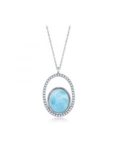 Sterling Silver Oval Larimar with CZ Necklace