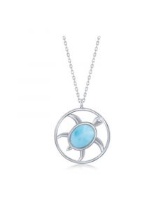 Sterling Silver Oval Larimar Turtle Round Necklace