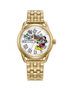 Eco-Drive Women's Mickey Mouse Gold-Tone Stainless Steel Bracelet Watch 36mm