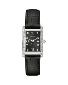 Women's Dress Crystal Black Leather Strap Watch 22mm