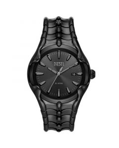 Men's Vert Quartz Three Hand Date Black Stainless Steel Watch 44mm