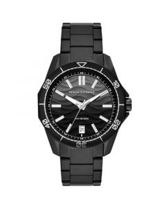 Men's Quartz Three Hand Date Black Stainless Steel Watch 44mm