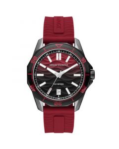 Men's Quartz Three Hand Date Red Silicone Watch 44mm