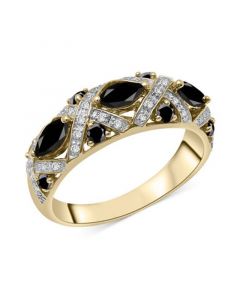 Onyx & Lab-Created White Sapphire (1/20 ct. tw.) Cluster Statement Ring in 14k Gold-Plated Sterling Silver