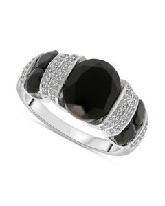 Onyx & Diamond (1/5 ct. tw.) Statement Ring in Sterling Silver