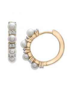 Cultured Freshwater Pearl (3mm) & Lab-Created White Sapphire (1/4 ct. t.w.) Small Hoop Earrings in 14k Gold-Plated Sterling Silver, 0.6