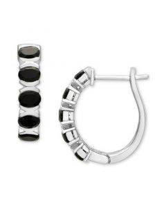 Onyx Small Oval Hoop Earrings in Sterling Silver