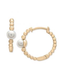 Cultured Freshwater Pearl (4mm) Beaded Small Hoop Earrings in 14k Gold-Plated Sterling Silver, 0.625"