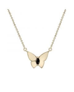 Onyx Butterfly 17" Pendant Necklace in 14k Gold-Plated Sterling Silver