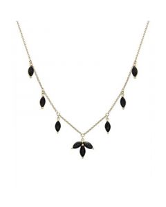 Onyx Marquise Station 17" Collar Necklace in 14k Gold-Plated Sterling Silver