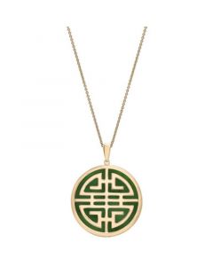 Jade Double Happiness Inlay Pendant Neckalce in 14k Gold-Plated Sterling Silver, 18" + 2" extender