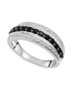 Onyx & Diamond Accent Triple Row Ring in Sterling Silver