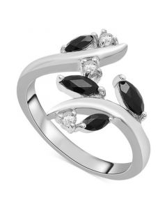 Onyx  & White Topaz (1/6 ct. t.w.) Marquise Bypass Ring in Sterling Silver