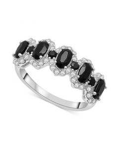 Onyx & White Topaz (3/4 ct. tw.) Oval Halo Ring in Sterling Silver