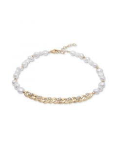 Cultured Freshwater Baroque Pearl (4-5mm) & Cubic Zirconia Link Bracelet in 14k Gold-Plated Sterling Silver