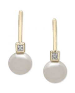 Cultured Freshwater Pearl (6mm) & Diamond Accent Drop Earrings in 14k Gold