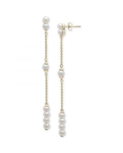 Cultured Freshwater Pearl (3mm) Linear Drop Earrings in 14k Gold