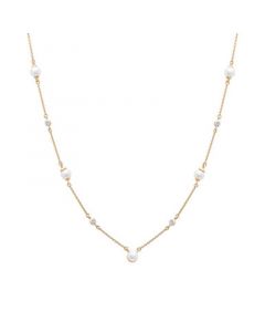 Cultured Freshwater Pearl (4mm) & Diamond Accent Station 17" Collar Necklace in 14k Gold