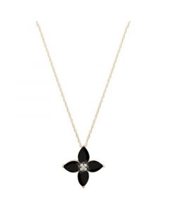 Onyx & Diamond Accent Quatrefoil 17" Pendant Necklace in 14k Gold