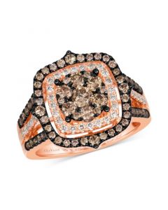 Chocolate Diamond & Nude Diamond Halo Cluster Ring (1-1/2 ct. t.w.) in 14k Rose Gold