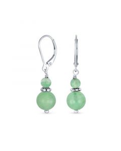 Gemstone Natural Green Aventurine Boho Bali Milgrain Edged Beaded Rondel Separator Double Ball Round Drop Dangle Earrings For Women Teen .925 Sterling Silver Lever back