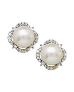 Cultured Freshwater Pearl (7mm) & Diamond (1/6 ct. t.w.) Halo Stud Earrings in 14k Gold