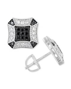 Men's Black and White Diamond Cluster Stud Earrings (1/4 ct. t.w.) in Sterling Silver