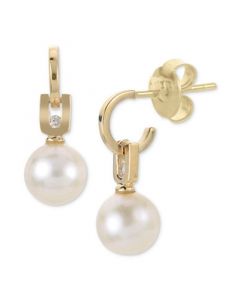 Cultured Freshwater Pearl (6mm) & Diamond Accent Drop Earrings in 10k Gold