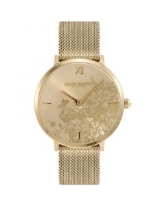 Women's Floral Gold-Tone Stainless Steel Mesh Bracelet Watch 35mm