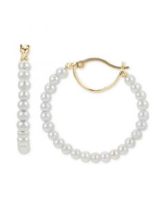 Cultured Freshwater Pearl (3 - 3-1/2mm) Small Hoop Earrings in 14k Gold-Plated Sterling Silver, 0.5"