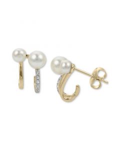 Cultured Freshwater Pearl (3-1/2  5mm) & Lab-Created White Sapphire (1/10 ct. t.w.) Curved Stud Earrings in 14k Gold-Plated Sterling Silver