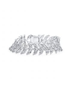 Traditional Bridal Vintage Style Cubic Zirconia 2 Row Marquise Shape AAA CZ 40 CTW Clear Wide Statement Leaf Tennis Bracelet For Women Wedding 7.25 Inch