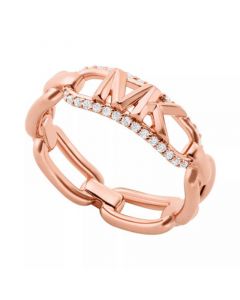 14K Rose Gold Plated Sterling Silver Pave Empire Link Chain Ring