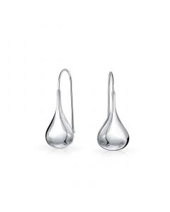 Simple Plain Puffed Teardrop Pear Shaped Rain Drop Earrings For Women Fishhook Threader Polish Sterling Silver 1.4 Inch