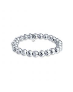 Simple Basic Round .925 Sterling Silver Bead Ball Strand Stretch Bracelet For Women 6MM