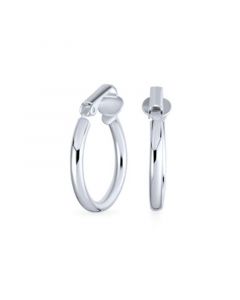 Classic Basic Simple Polished Tube Lightweight Clip On Hoop Earrings For Women Non Pierced Ears .925 Sterling Silver .75 Diameter