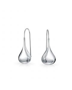 Simple Plain Puffed Teardrop Pear Shaped Rain Drop Earrings For Women Fishhook Threader Polish Sterling Silver 1.5 Inch