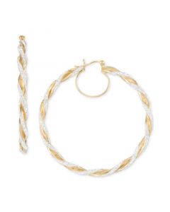 Crystal Pavé Twist Style Medium Hoop Earrings, 2"