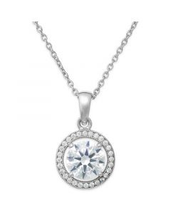 Cubic Zirconia Halo Pendant Necklace in Sterling Silver or 18k Gold over Sterling Silver