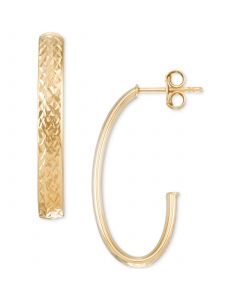 Textured J-Hoop Earrings in 14k Gold