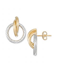 Rope Textured Circle Doorknocker Drop Earrings in 14k Two-Tone Gold