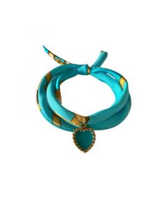 Turquoise Hand Printed Silk Twill Women's Bracelet Sterling Silver Gold Plated Enamel Love Charm