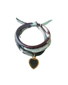 Sage Hand Printed Silk Twill Bracelet Sterling Silver Gold Plated Enamel Love Charm