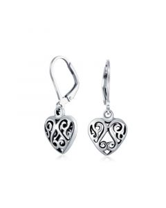 Open Lightweight Scroll Filigree Multi Heart Shape Puff Hearts Drop Dangle Earrings For Women Girlfriend Oxidized .925 Sterling Silver Lever back