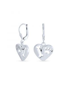 I Love My Dog Heart Shape Cut Out Puppy Pet Bone Animal Lover Paw Print Drop Dangle Lever back Earrings For Women .925 Sterling Silver