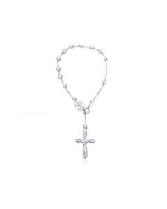 Religious Jesus Crucifix Infinity Cross Virgin Mary Rosary Prayer Beads .925 Sterling Silver Bracelet For Women Communion 3MM Bead 6.5 Inch