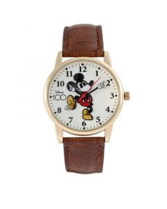 Unisex Disney 100th Anniversary Analog Brown Faux Leather Watch 30mm