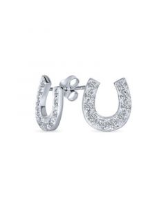 Good Luck Horseshoe Equestrian Cubic Zirconia Pave CZ Stud Earrings Western Jewelry For Women Teen Graduation .925 Sterling Silver