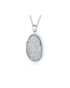 Vintage Style Embossed Sunflower Photo Oval Lockets For Women That Hold Pictures .925 Sterling Silver Locket Necklace