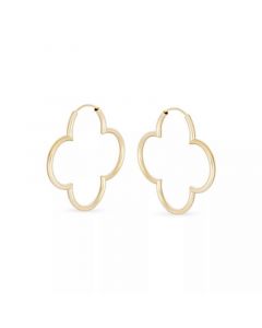 Simple Clover Flower Shaped Thin Tube Endless Hoop Earrings For Women Polished .925 Sterling Silver 1.5 In Diameter